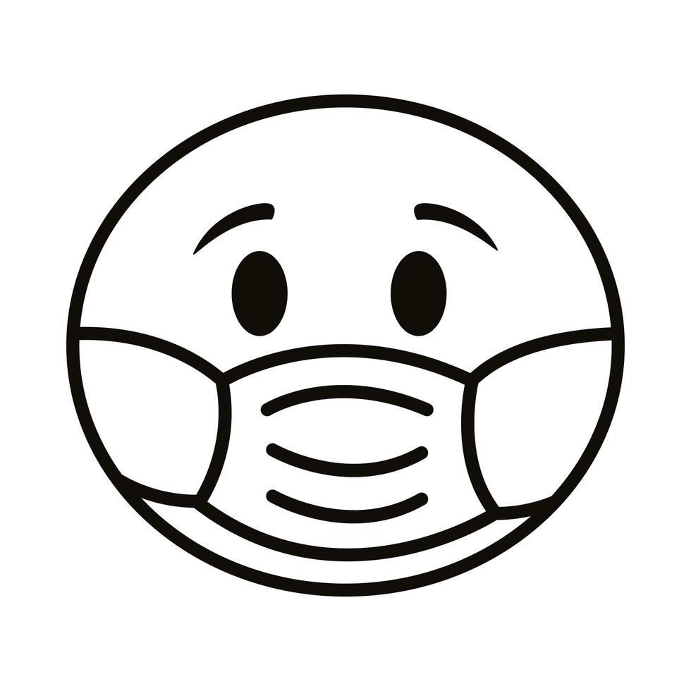 emoji face wearing medical mask line style icon vector