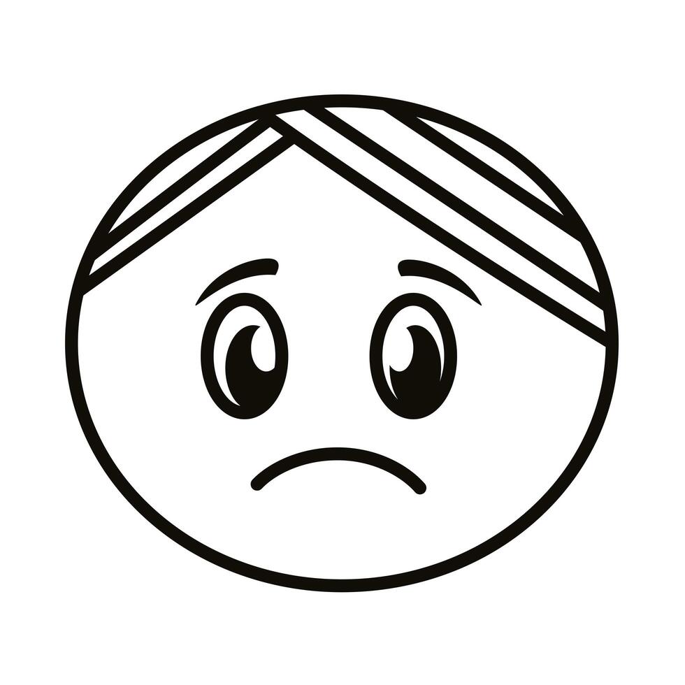 ragged emoji face with bandage on the head line style icon vector