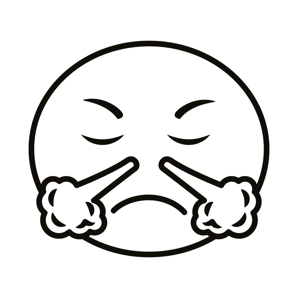 angry emoji face smoke coming out of his nose line style icon vector