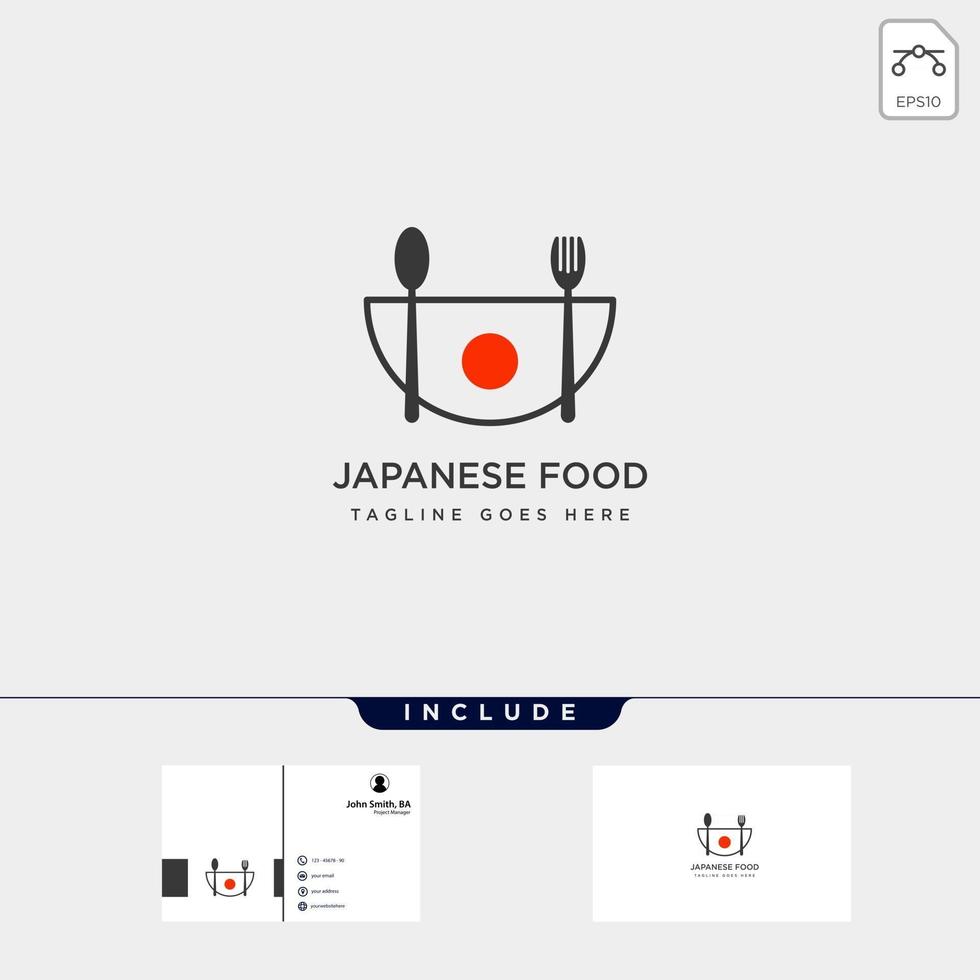 archivo de vector de ilustración de vector de plantilla de logotipo simple tenedor y cuchara de comida japonesa