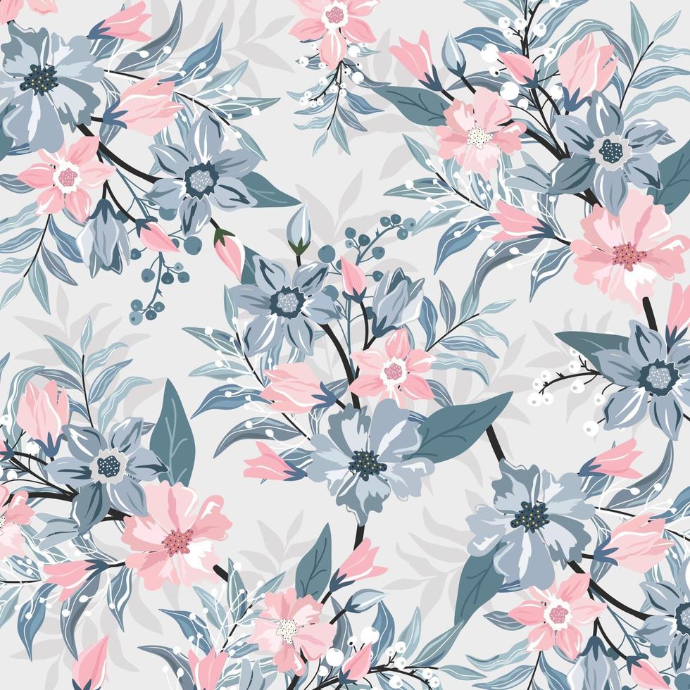 Pink and blue blossom with leaf pattern vector