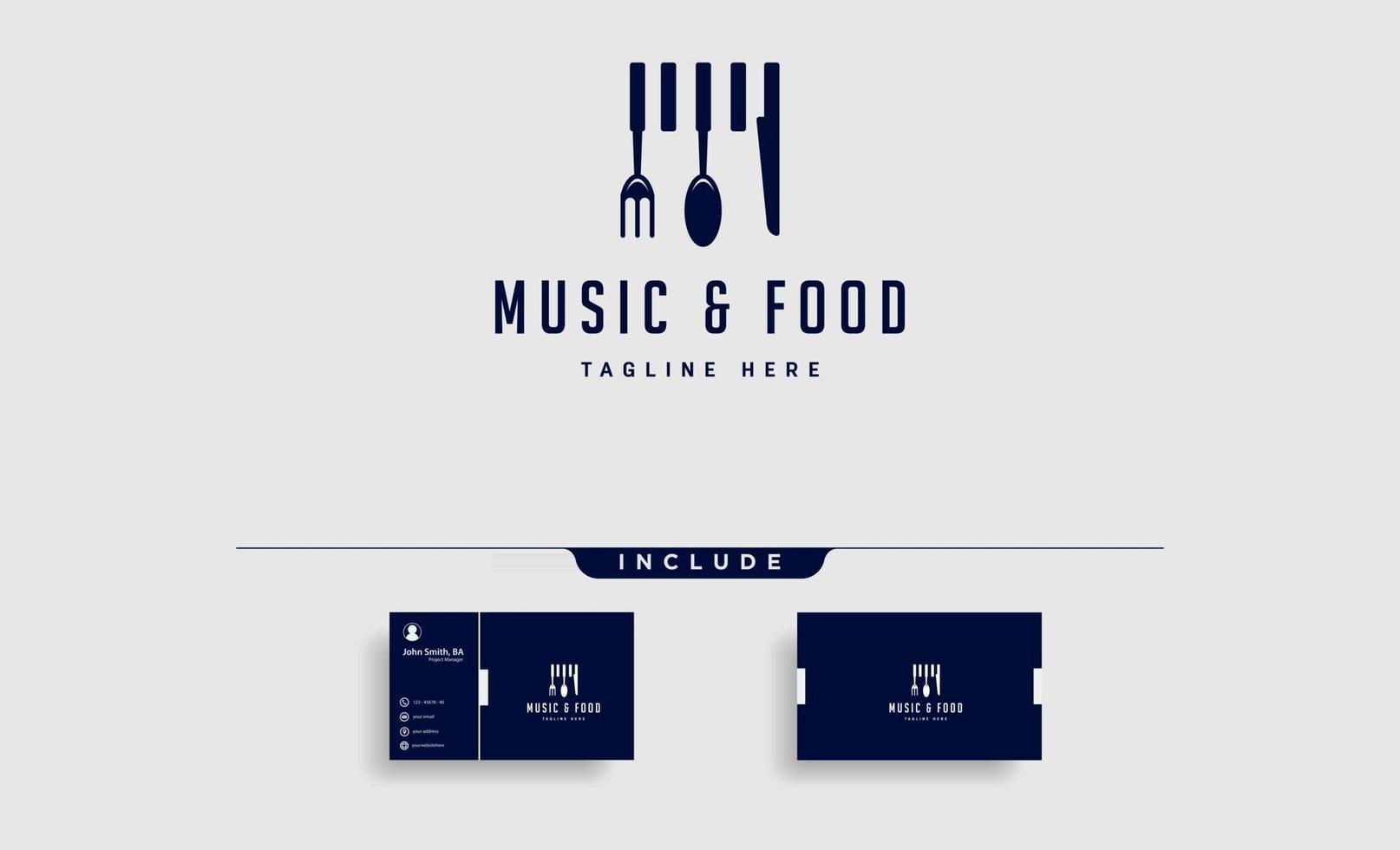 Música comida simple diseño de logotipo plano vector ilustración icono elemento logo con tarjeta de visita