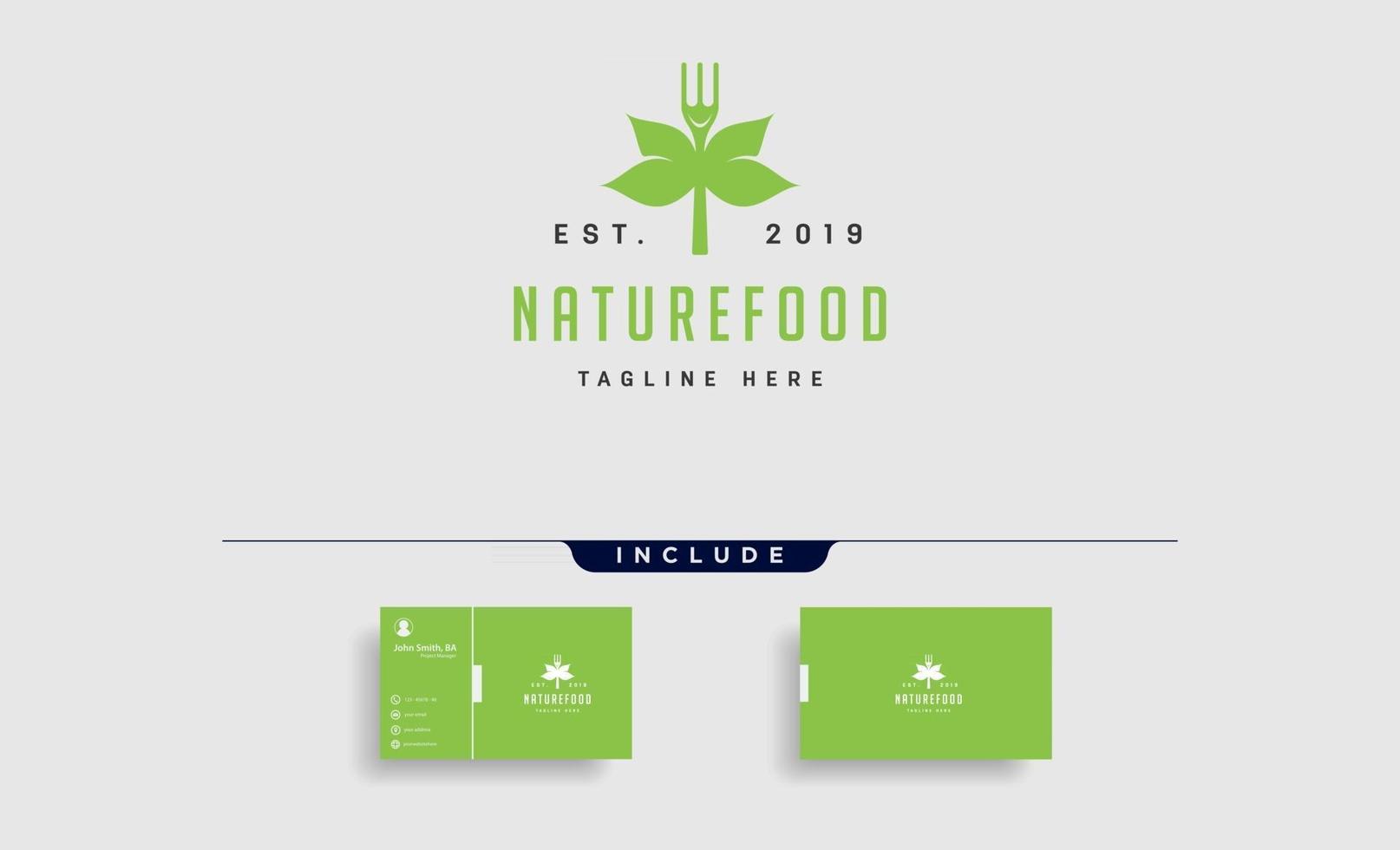 healthy food nature simple flat logo design vector illustration with business card