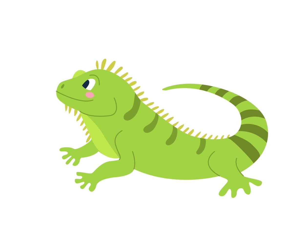 Linda iguana divertida sobre una imagen de vector de fondo blanco en dibujos animados estilo plano decoración para niños carteles postales ropa y decoración de interiores