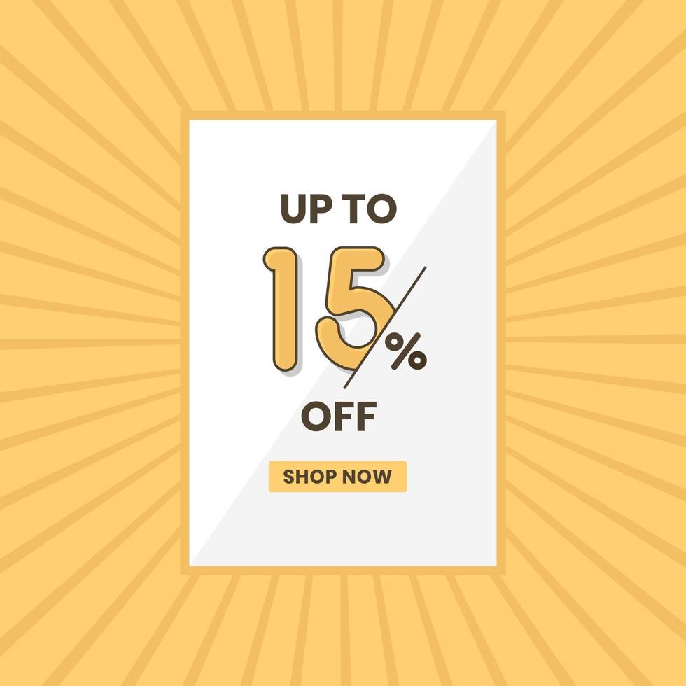 Up to 15 percent off sales offer Promotional sales banner up to 15 discount offer vector