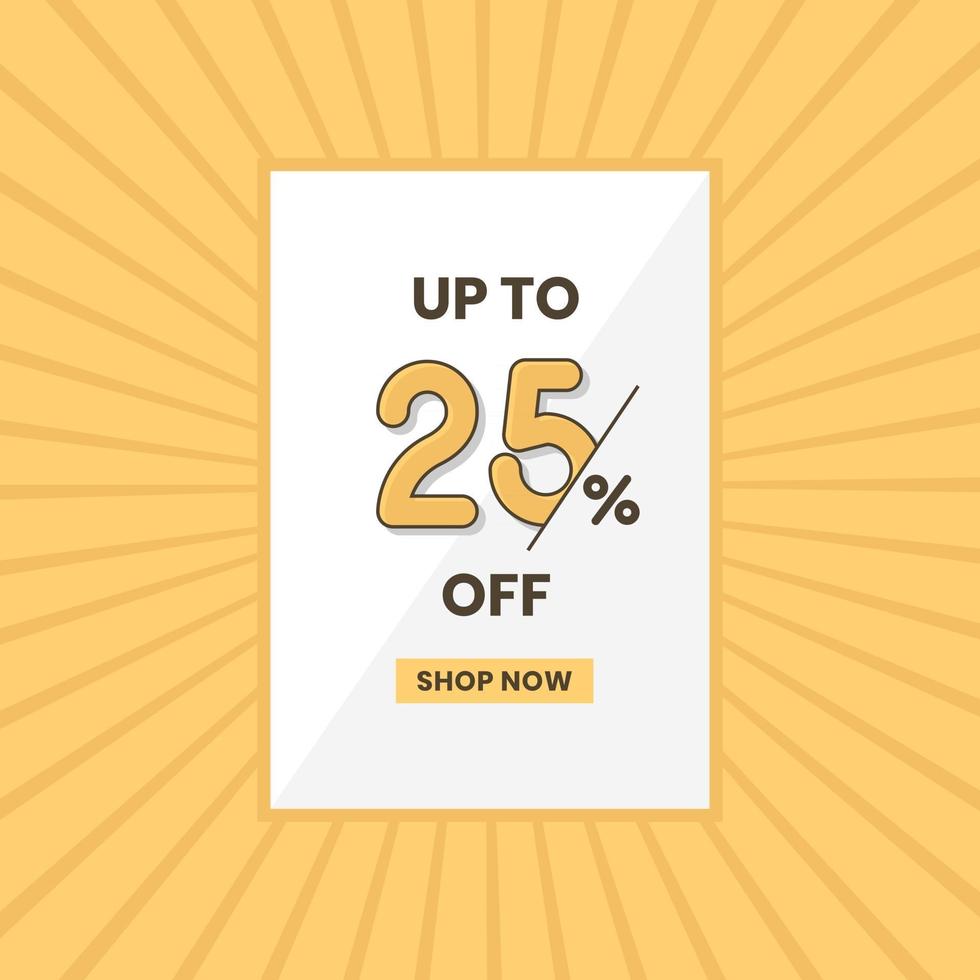 Up to 25 percent off sales offer Promotional sales banner up to 25 discount offer vector