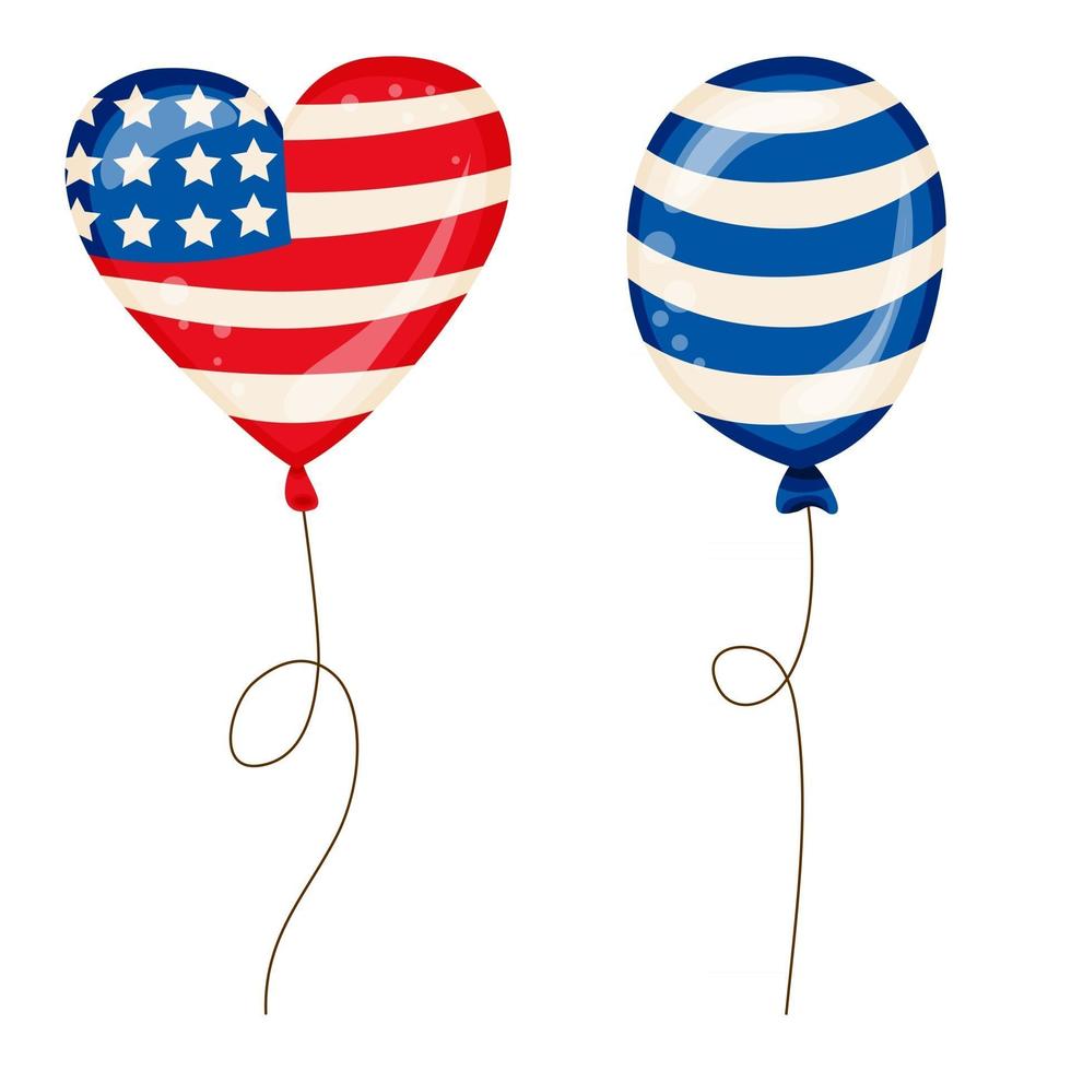 Flying Glossy USA flag pattern Balloons with 4th of July United Stated independence day American national day concept vector illustration