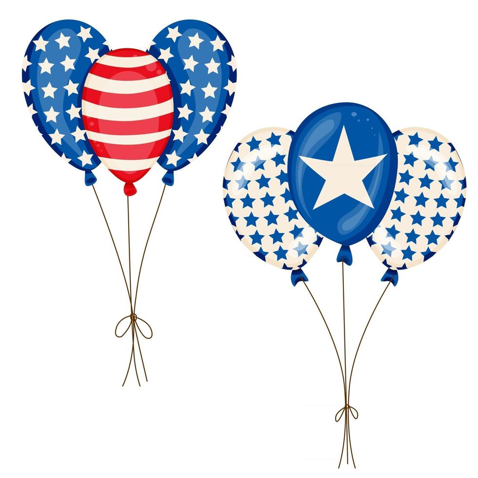 Tarjeta de felicitación del 4 de julio, día de la independencia de Estados Unidos, manojo de globos con elementos de la bandera estadounidense, diseño vectorial de celebración nacional de américa vector