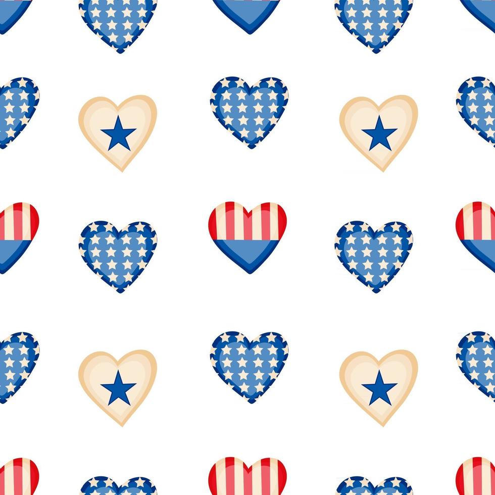 Vector seamless pattern United States flag in the shape of a heart Love USA Flag