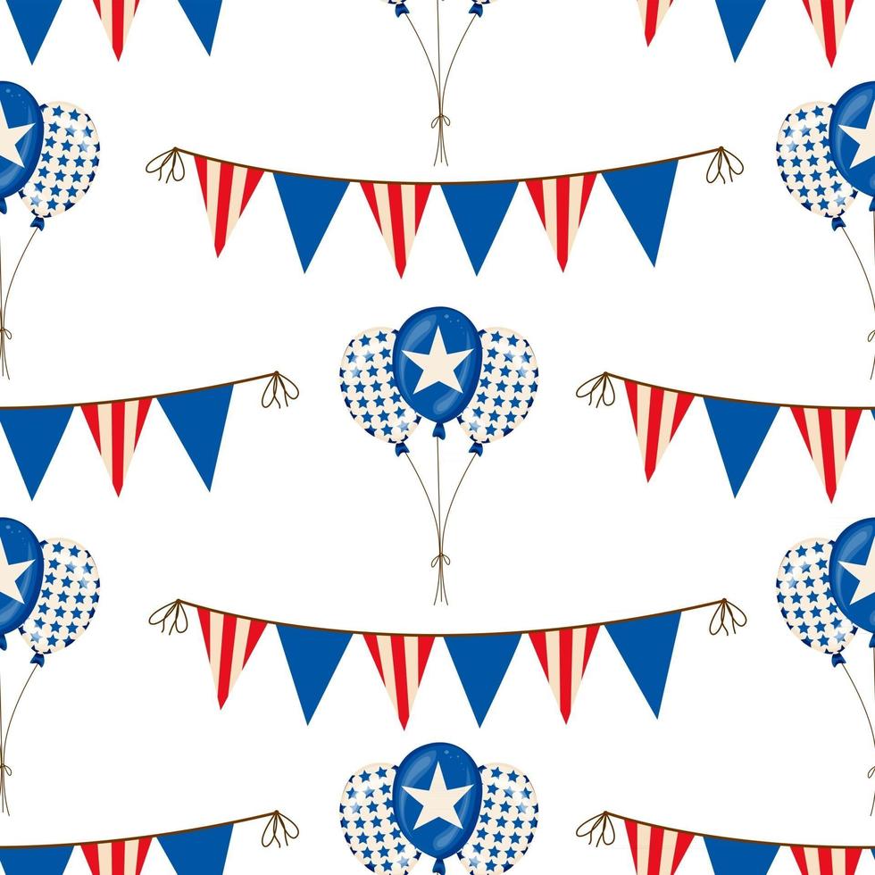 Banner balloons hearts bunting Or Flags In Red White And Blue Patriotic Colors seamless pattern vector