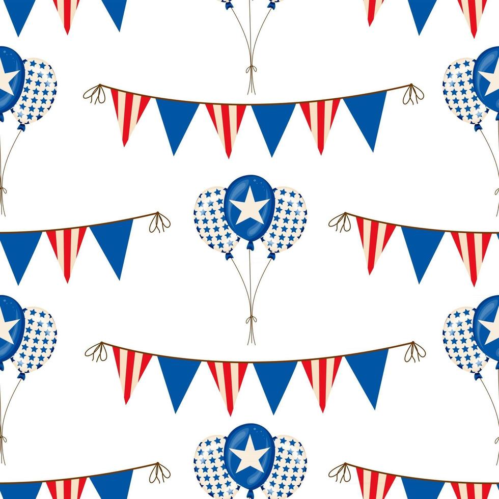 Banner balloons hearts bunting Or Flags In Red White And Blue Patriotic Colors seamless pattern vector