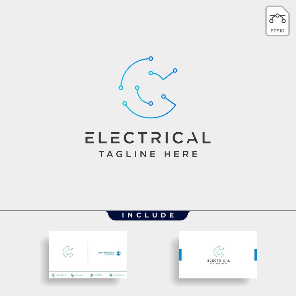 Conectar o eléctrico c diseño de logotipo vector icono elemento aislado con tarjeta de visita incluye
