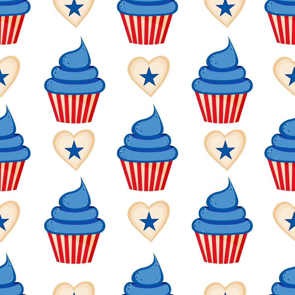 vector cupcake y herts con estrellas de patrones sin fisuras del 4 de julio fondo transparente