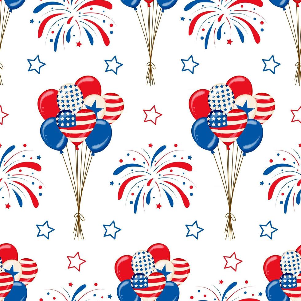 Vector Seamless pattern of fireworks and balloons 4th of july