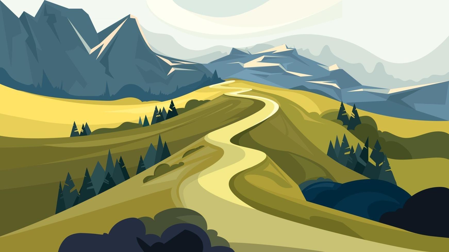 Beautiful mountain road vector