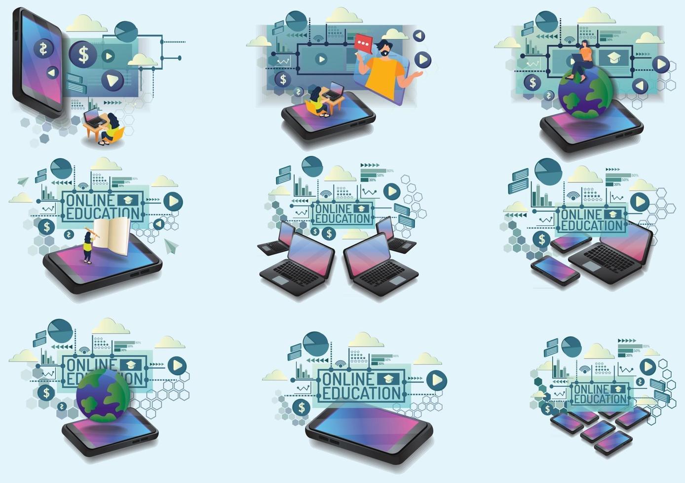 nueve composición de educación en línea diseño de sitio de bodas en línea vector