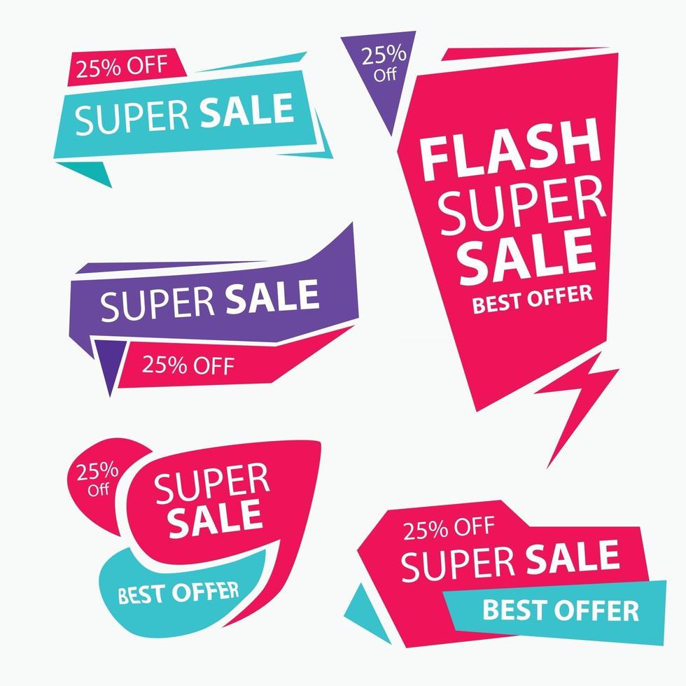 Sale banners and price tag labels selling card and discount sticker multi color vector
