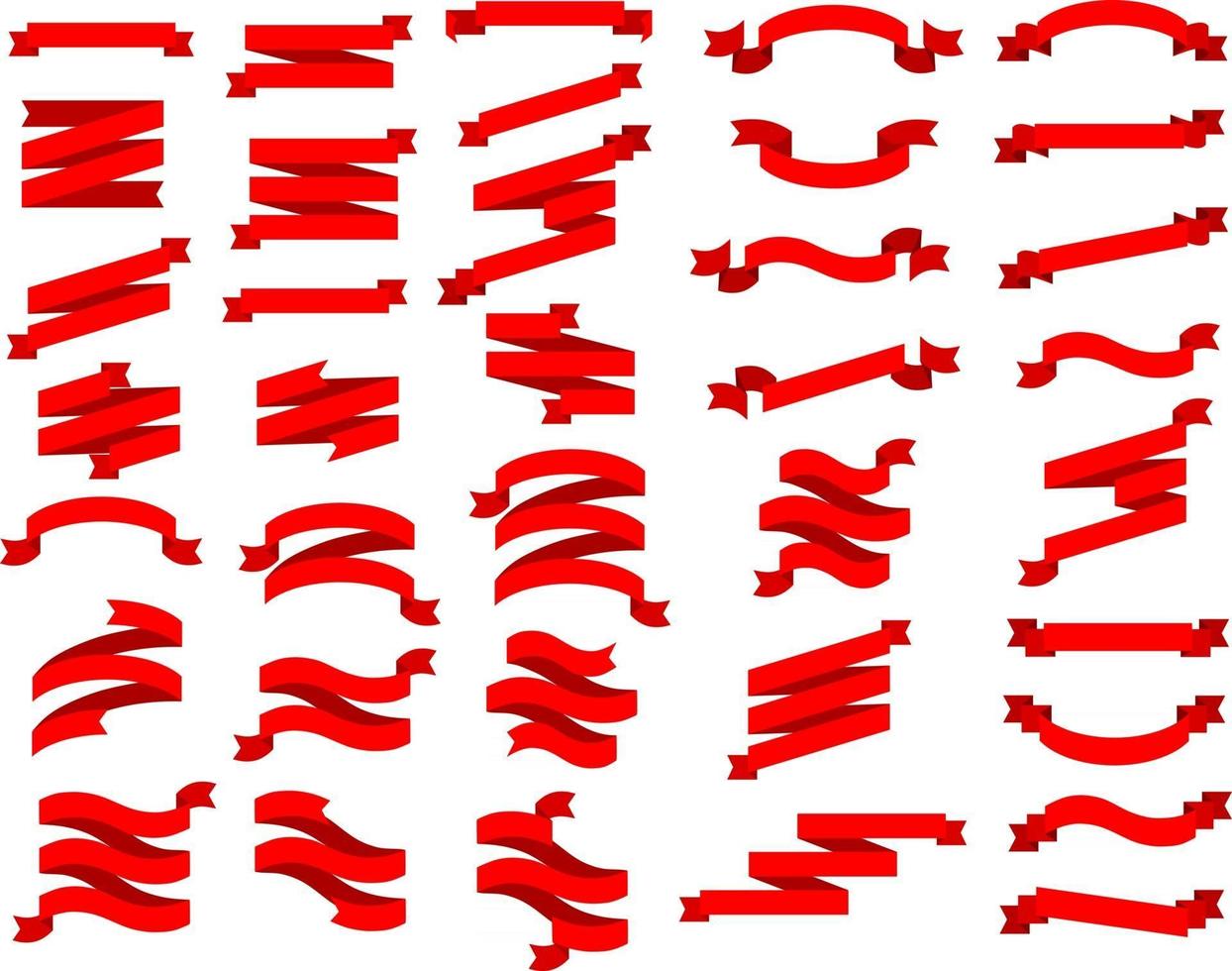 set of flat red ribbon banner vector