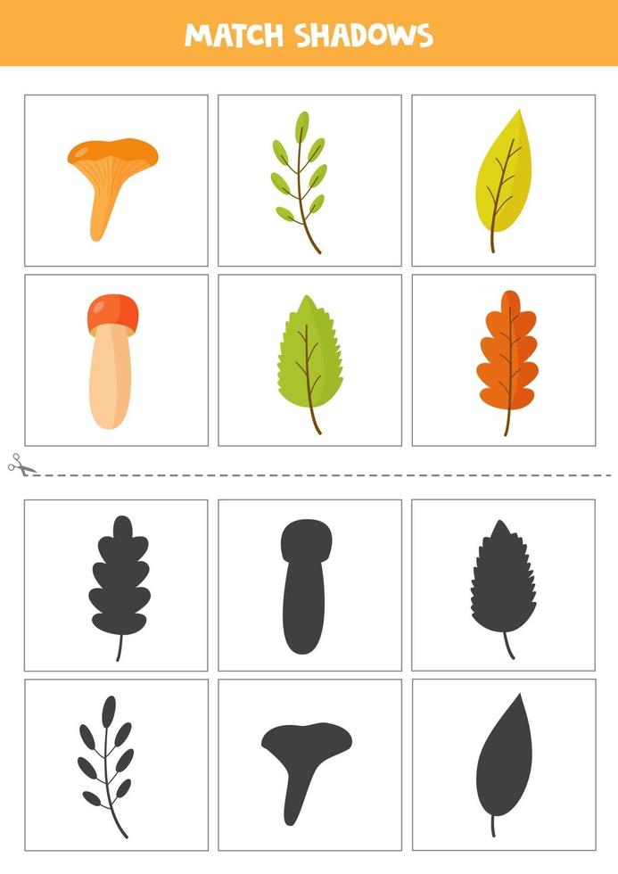 encontrar sombras de hojas de otoño tarjetas para niños vector