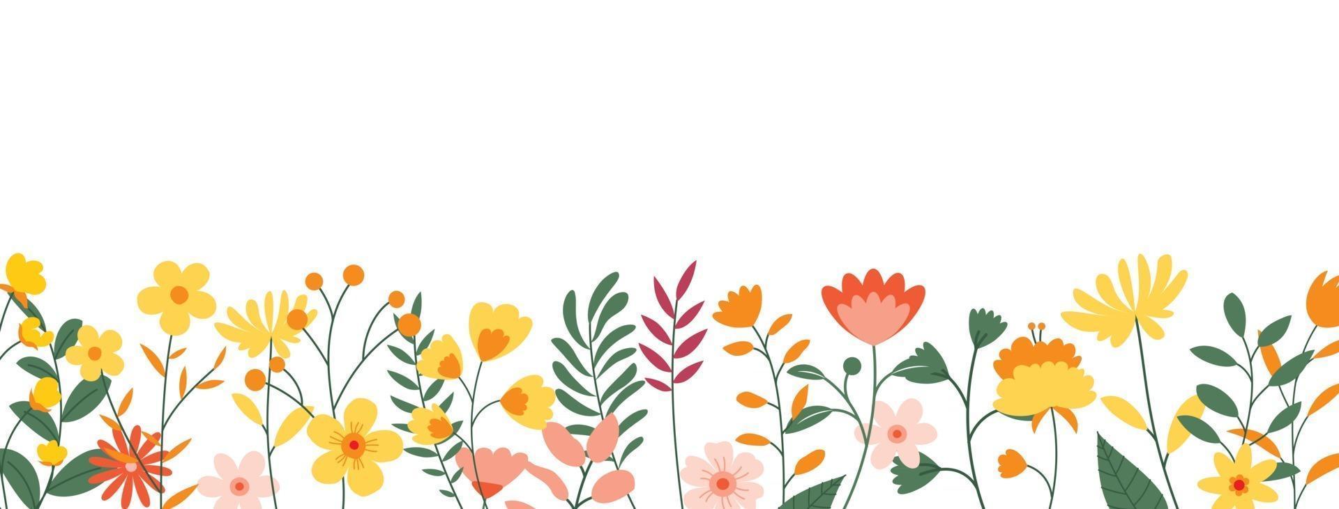 Flowers and leaves horizontal background Floral spring backdrop with copy space for text vector