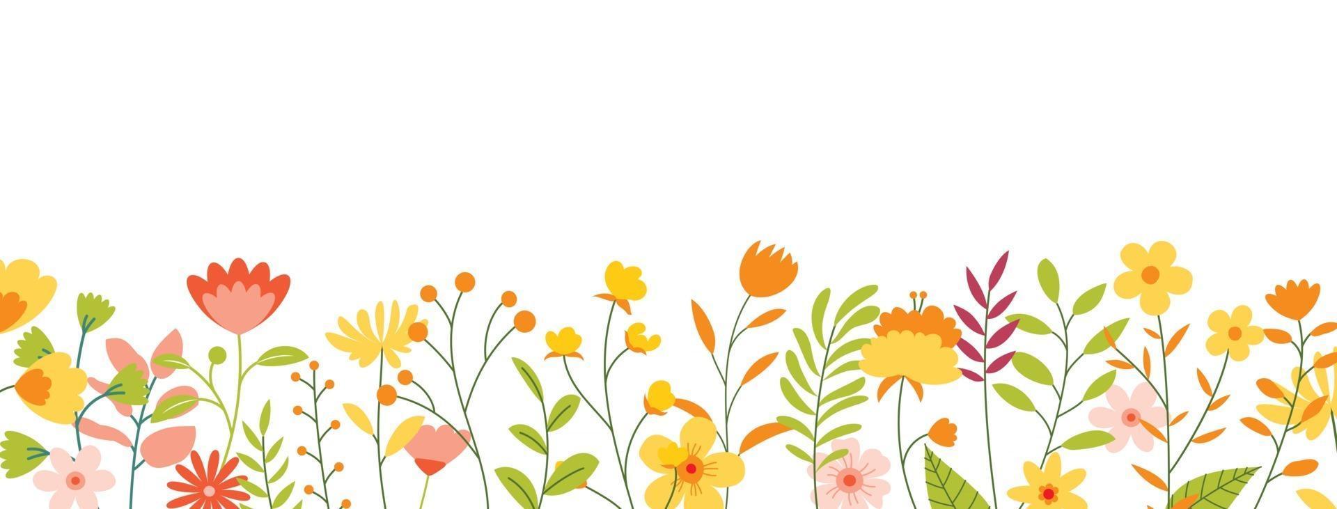 Flowers and leaves horizontal background Floral spring backdrop with ...