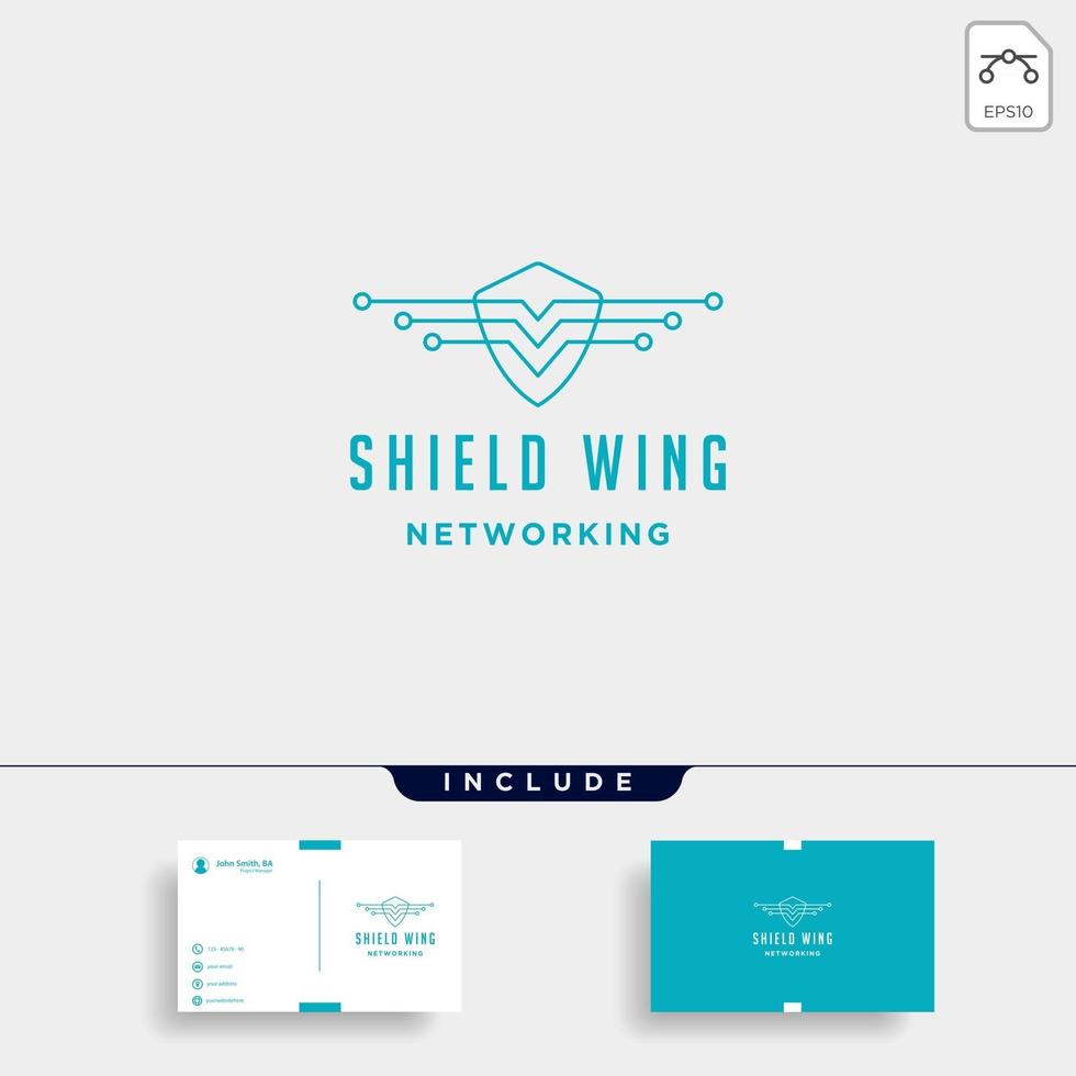 shield wings technology logo design vector