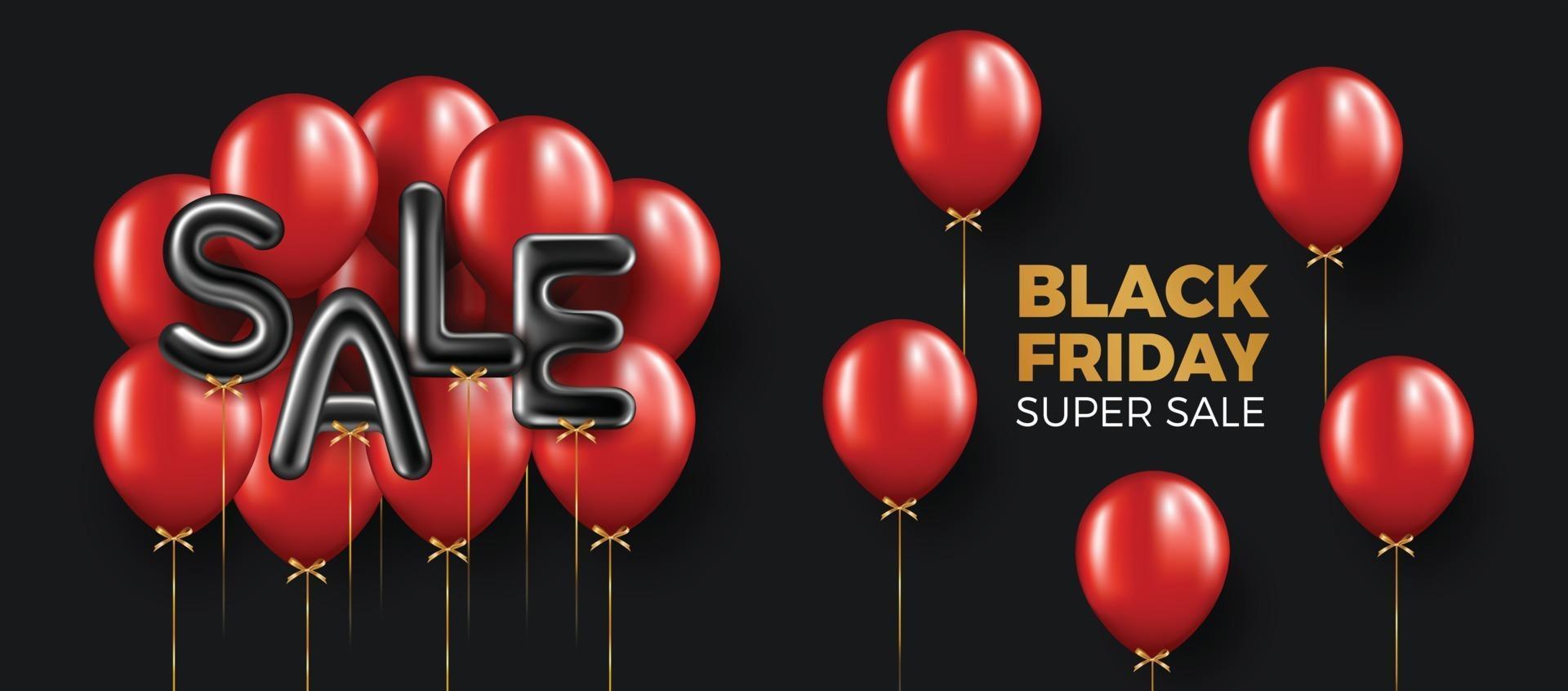 Black friday sale background with transparent realistic balloons and gift box vector