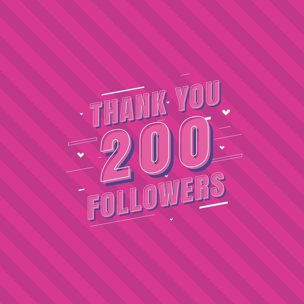 gracias 200 seguidores tarjeta de felicitación de celebración para seguidores de redes sociales vector