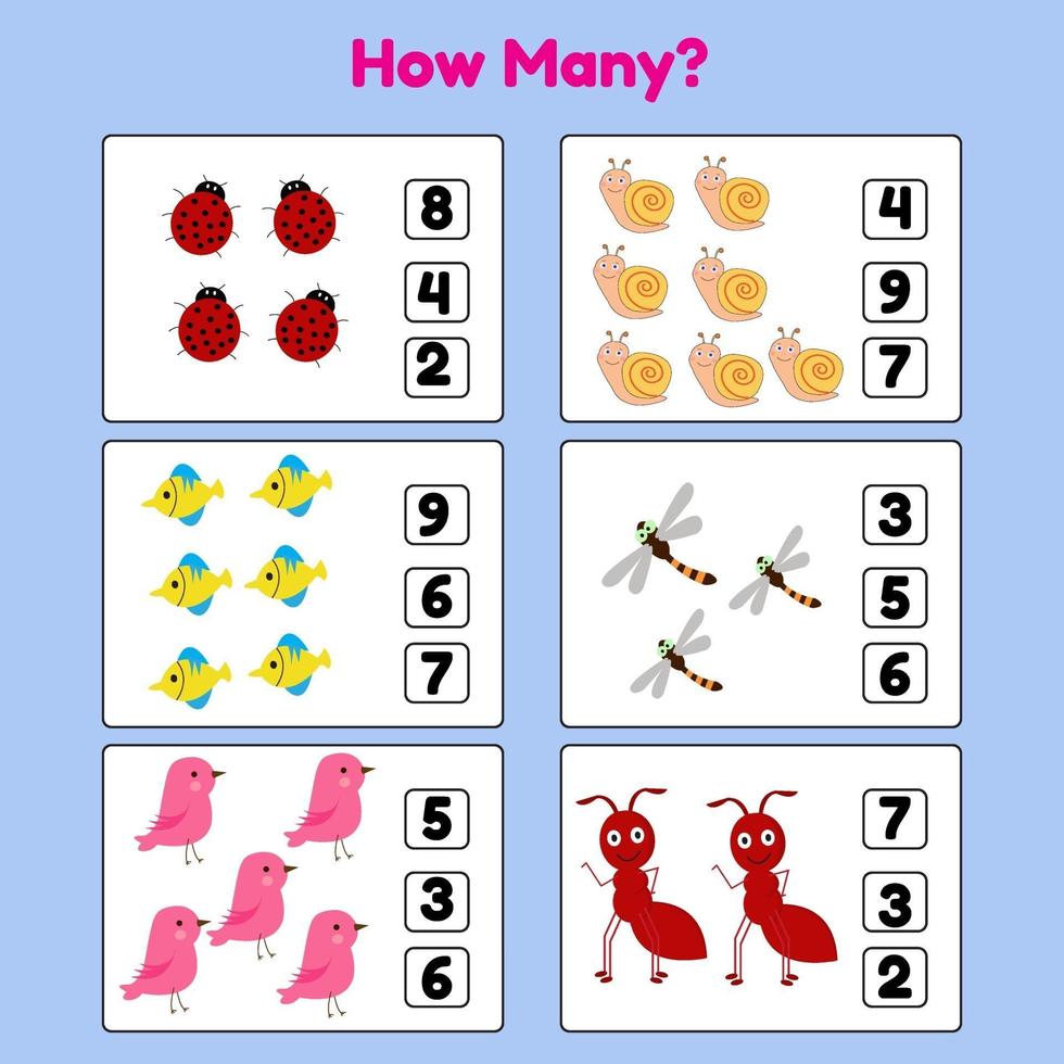 Counting game for kids How many Animal Illustration Vector