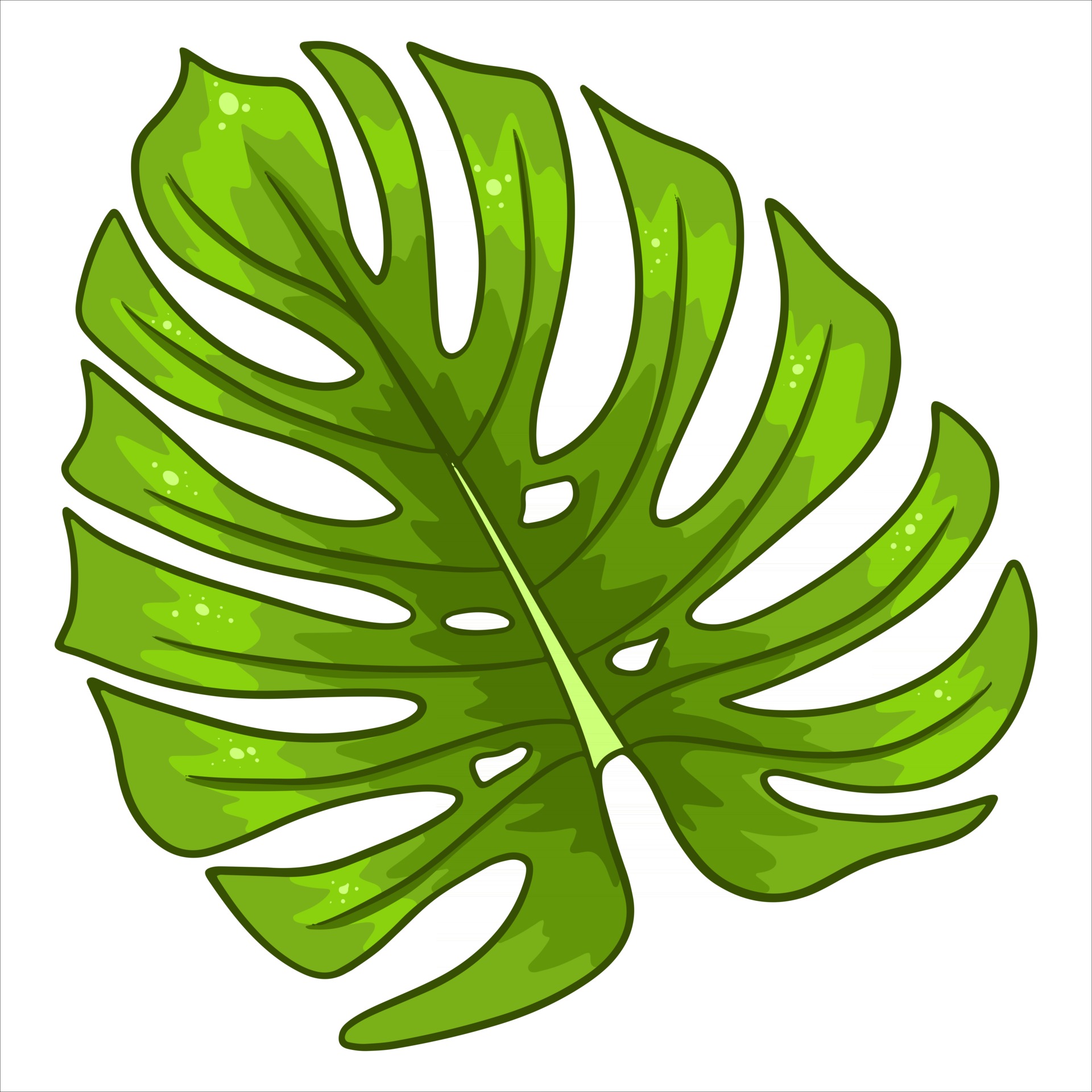 Tropical plants exotic carved green leaf in cartoon style 2517587