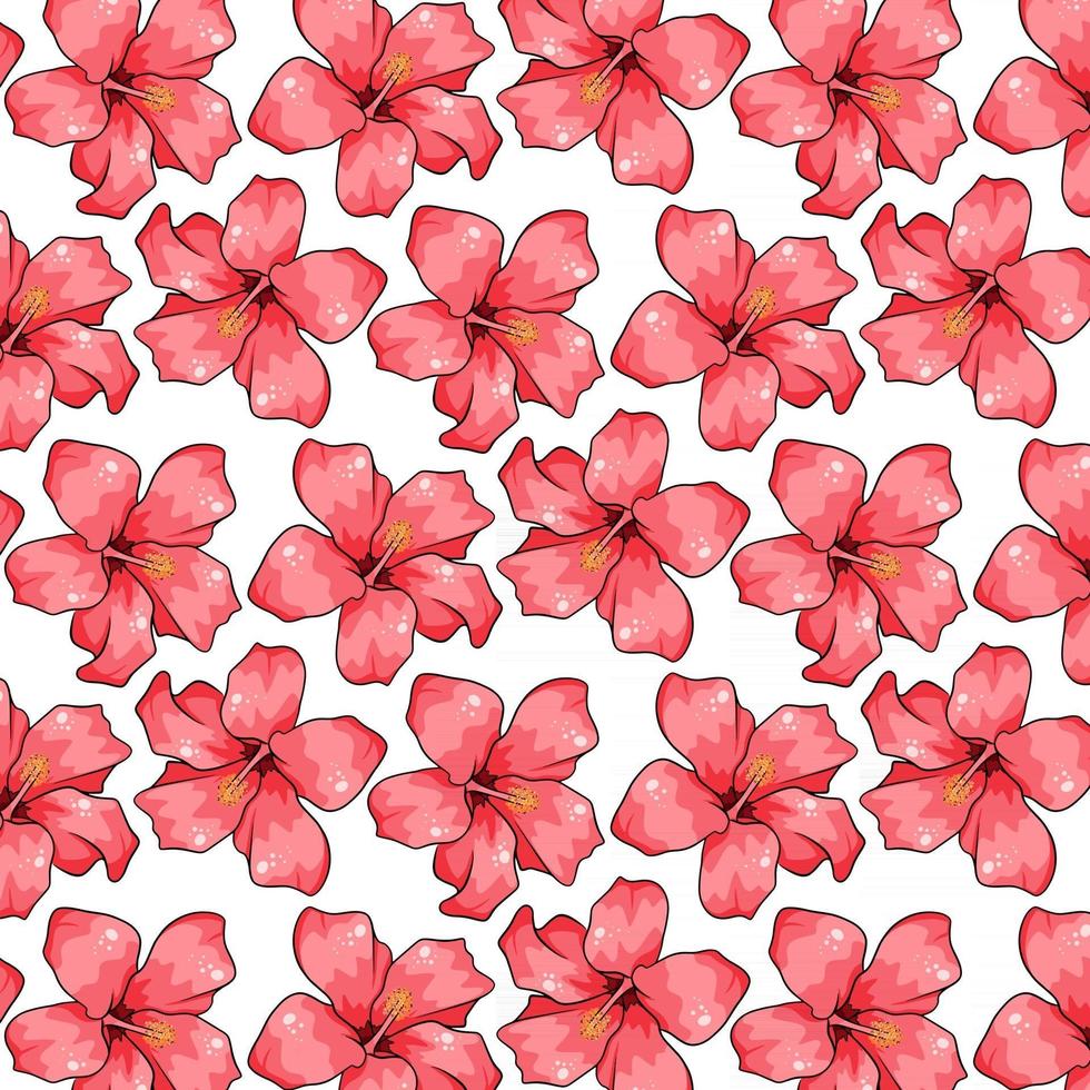 Tropical pattern with exotic flowers in cartoon style vector