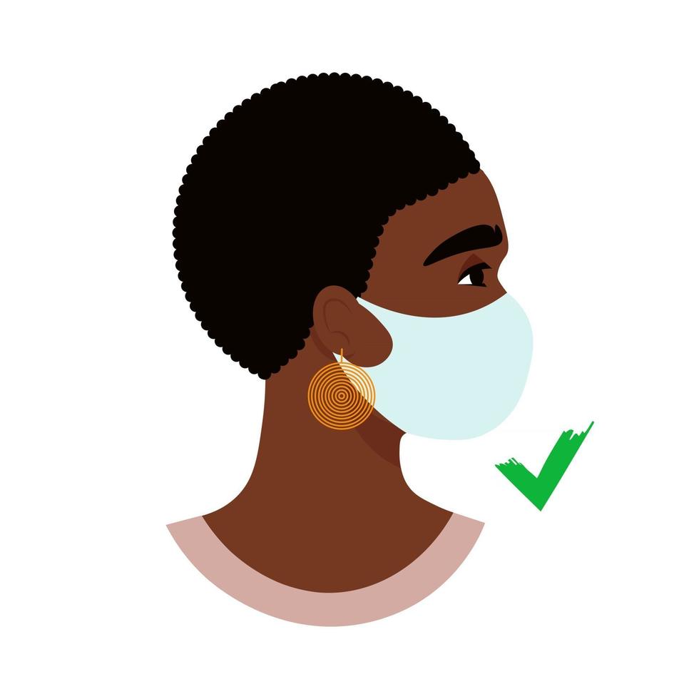 Portrait of beautiful african woman in protective face mask vector
