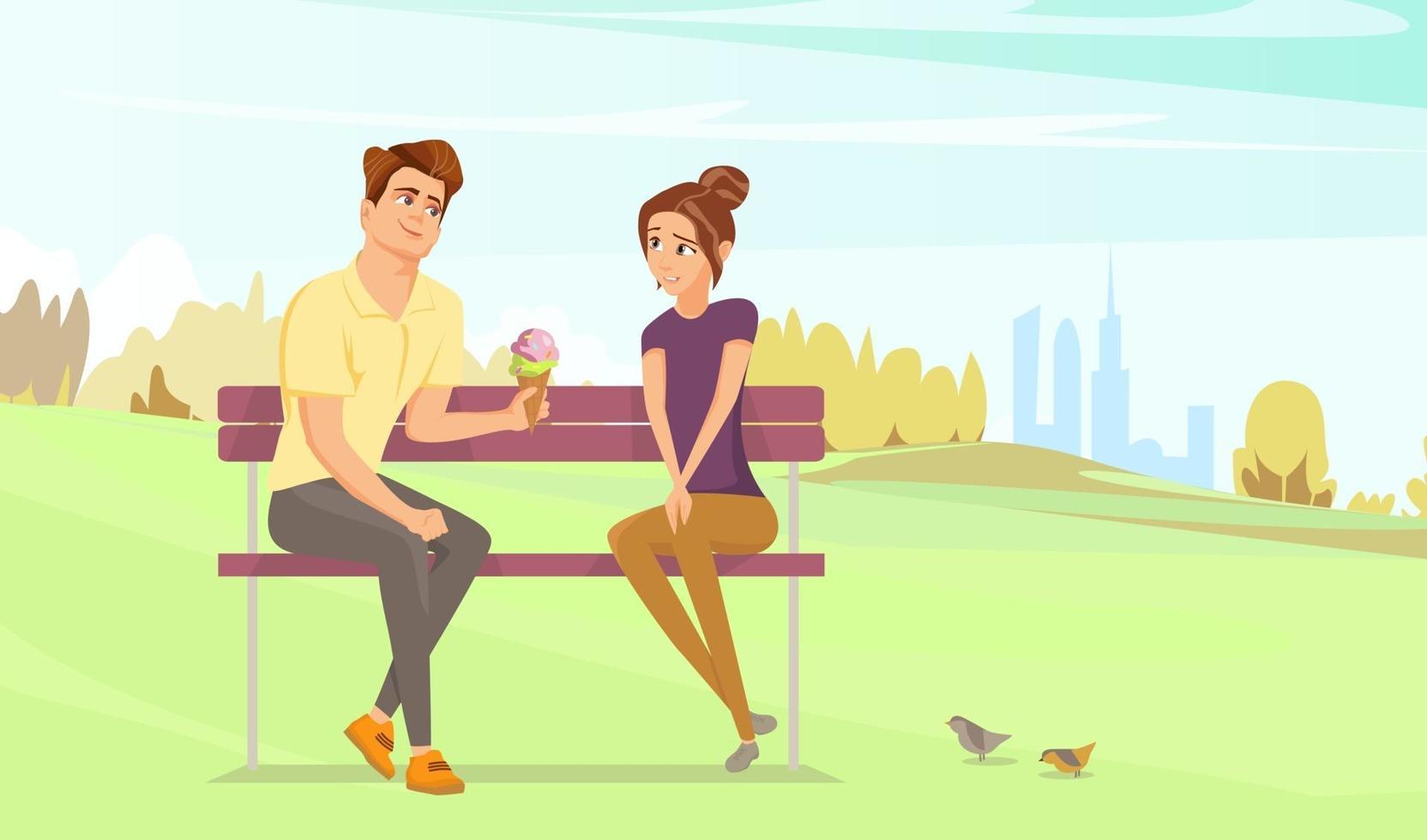 Couple in the park Cartoon style vector