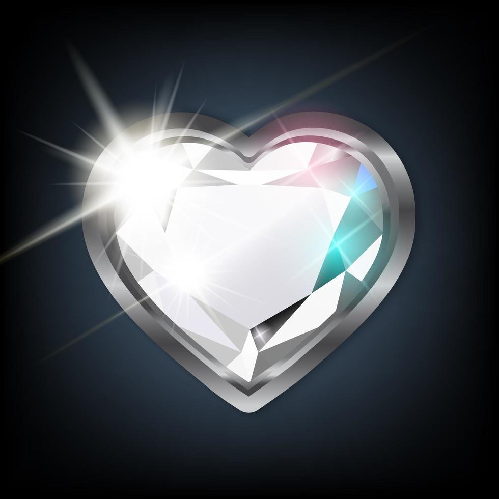 diamante brillante en forma de corazón con oro blanco vector