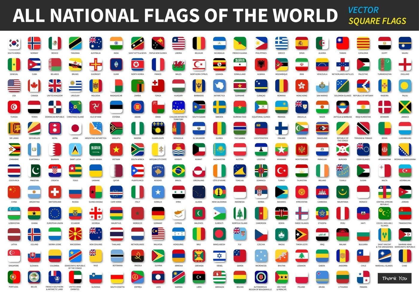 All official national flags of the world  Square design  Vector