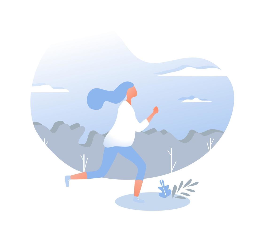 Vector gradient illustration with running girl