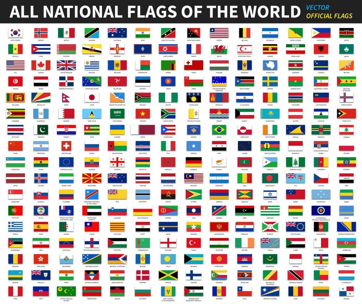 todas las banderas nacionales oficiales del vector de diseño formal mundial
