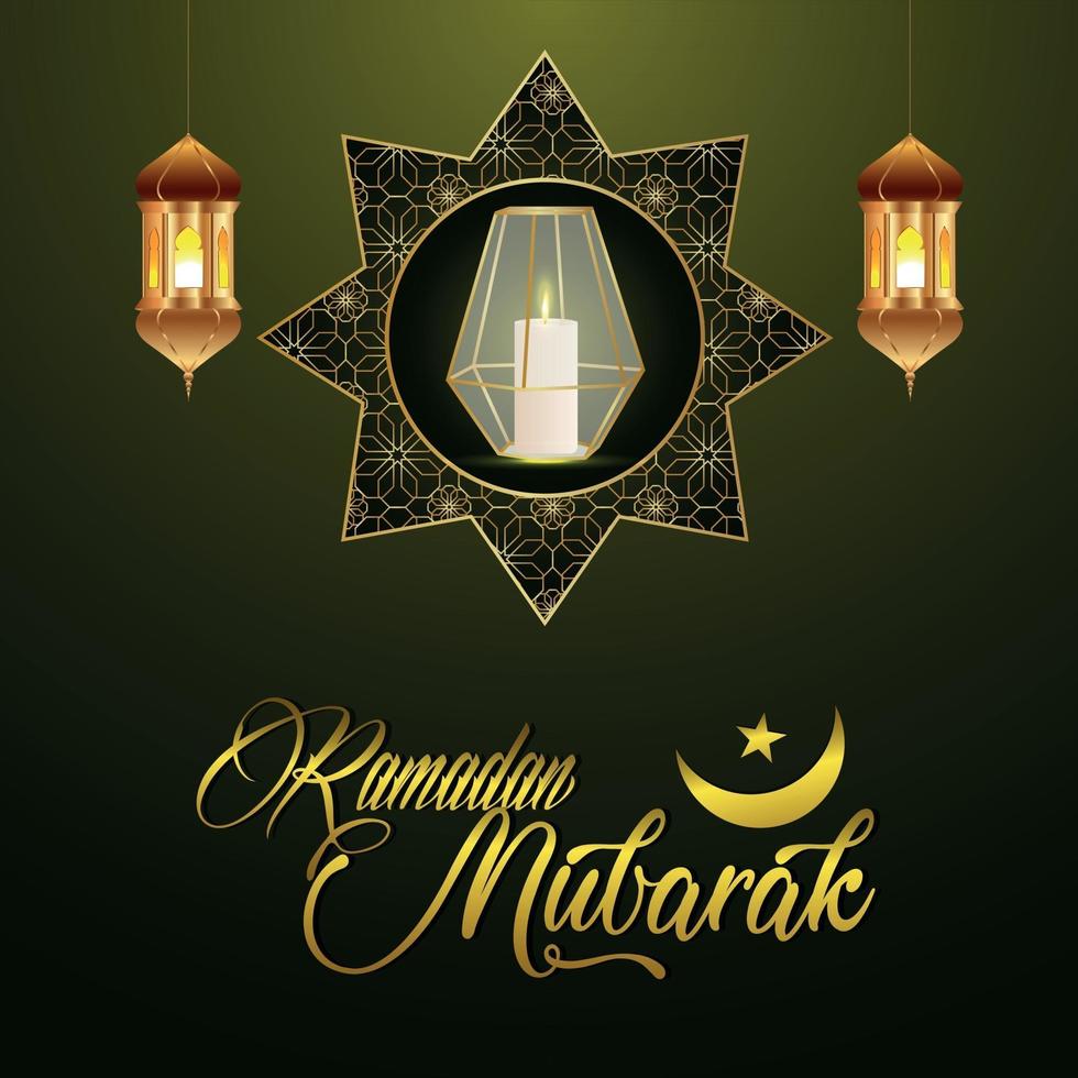 Ramadan kareem invitation greeting card with islamic lantern on creative background vector