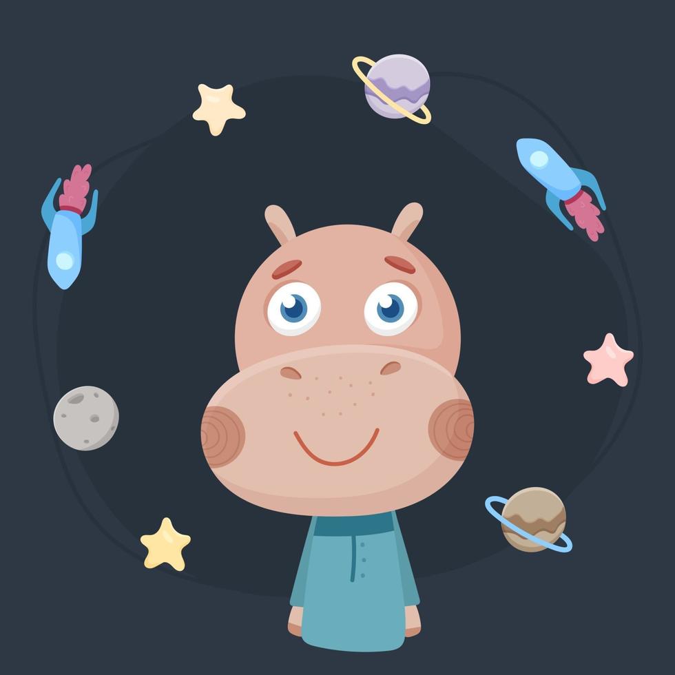 Cute hippo in space vector