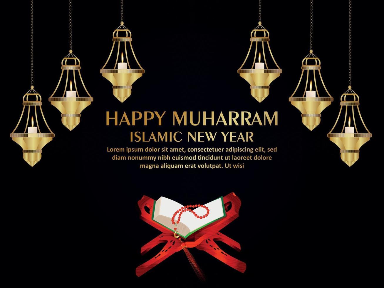 Muharram islamic new year celebration background with holy book quraan vector