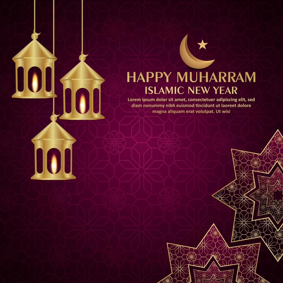 Creative vector golden lantern for happy muharram the festival of islamic with pattern background