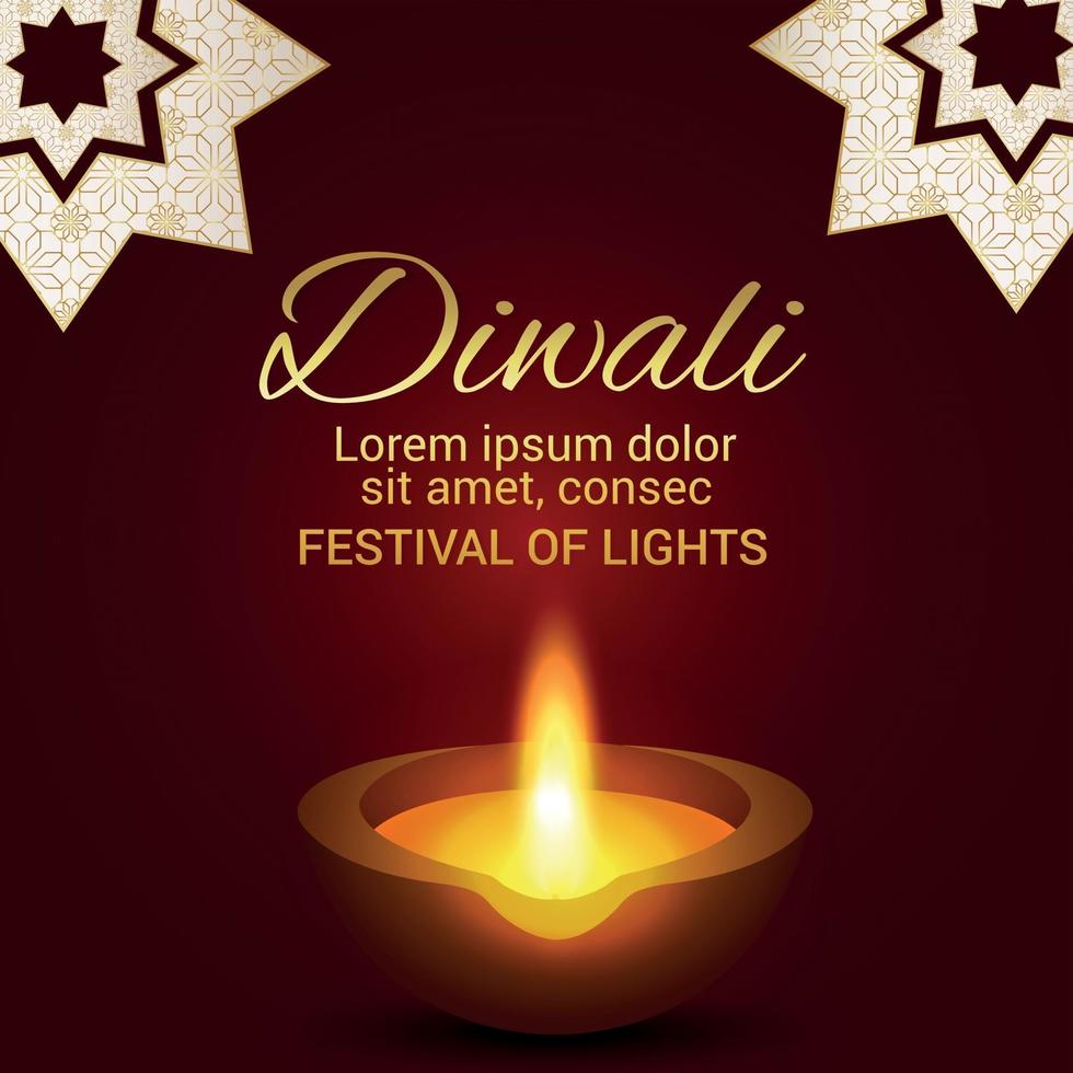 festival indio de la tarjeta de felicitación de celebración feliz diwali con diwali diya creativo vector