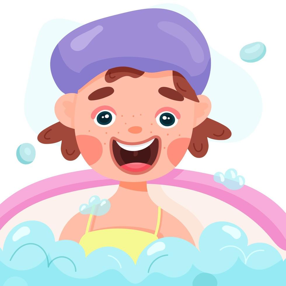 Cheerful little girl takes a bath vector