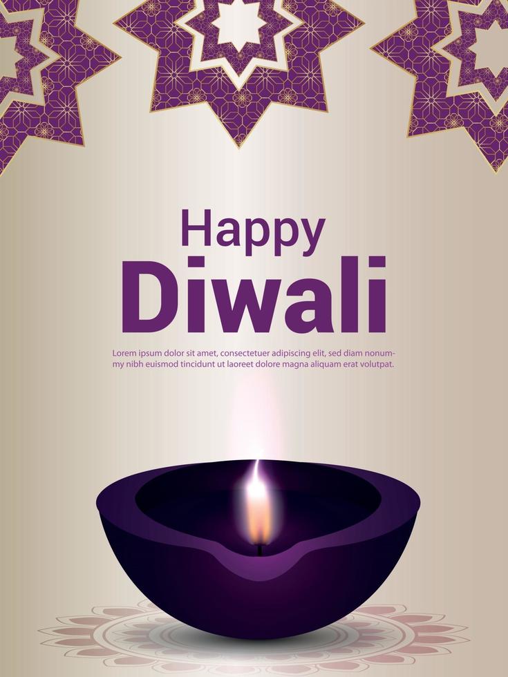 feliz festival de diwali de celebración de la luz flyer con diwali diya vector