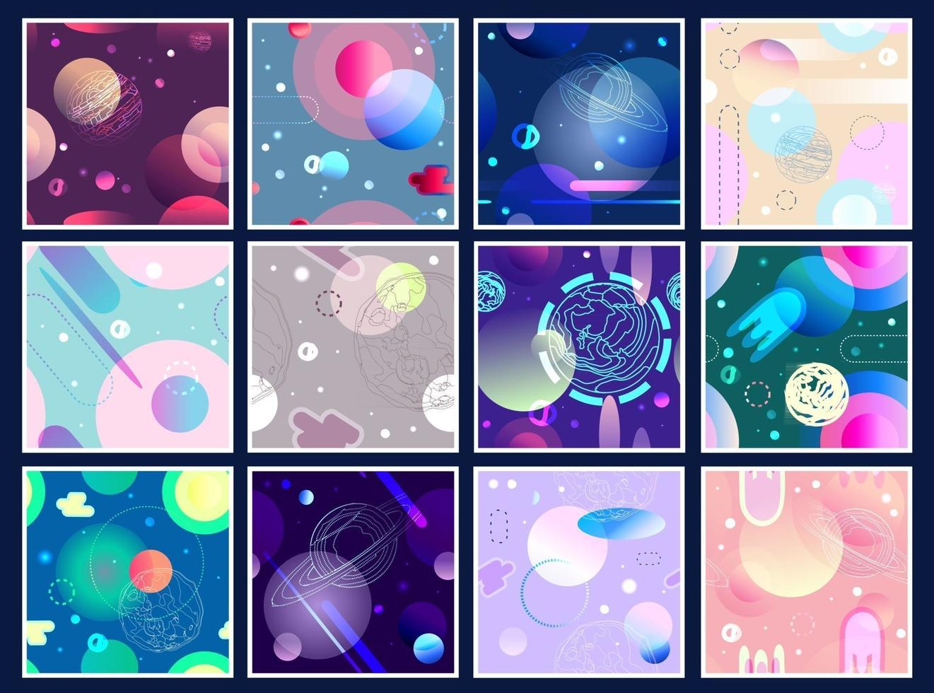 Colorful futuristic space seamless pattern set vector