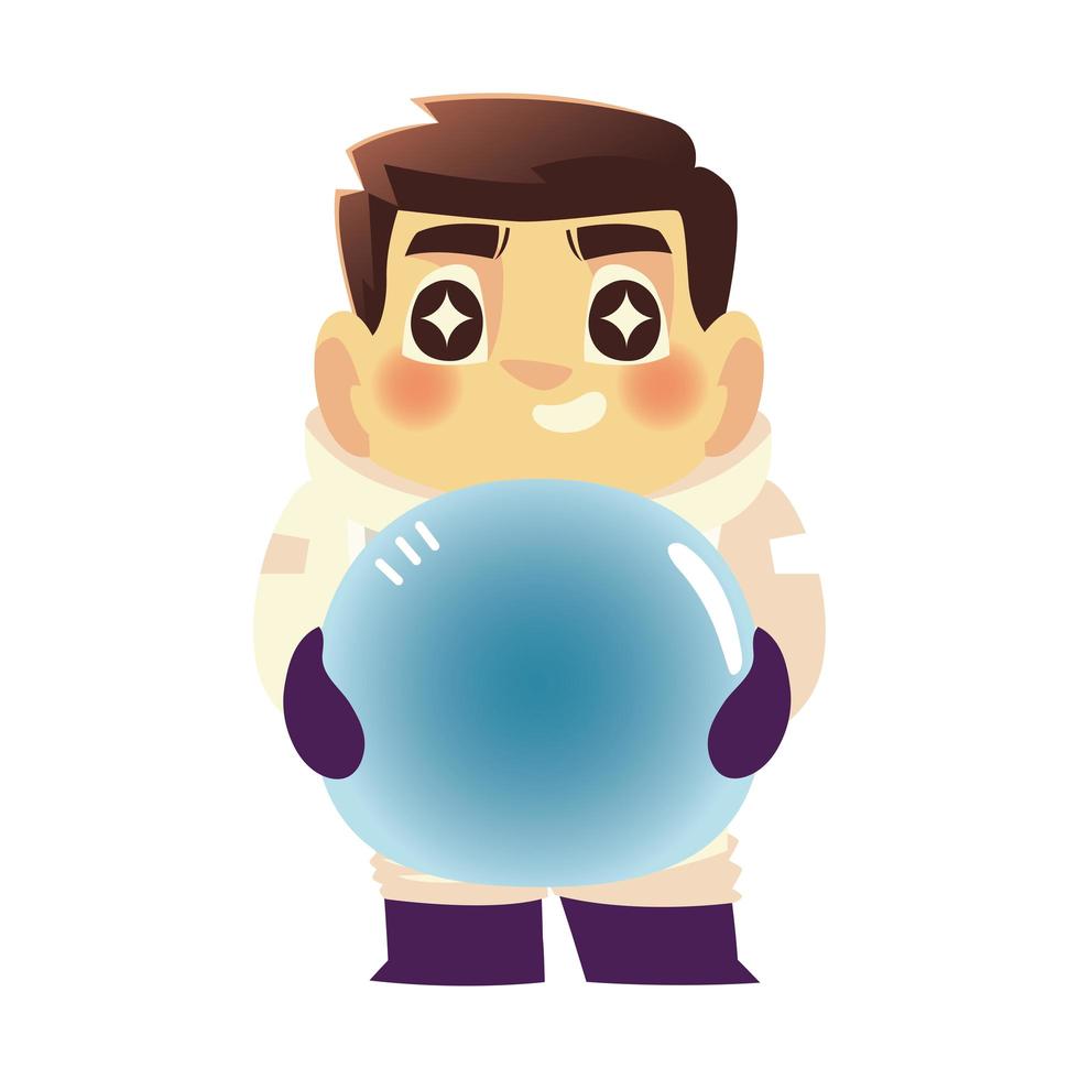 lindo astronauta con casco y traje espacial de dibujos animados vector