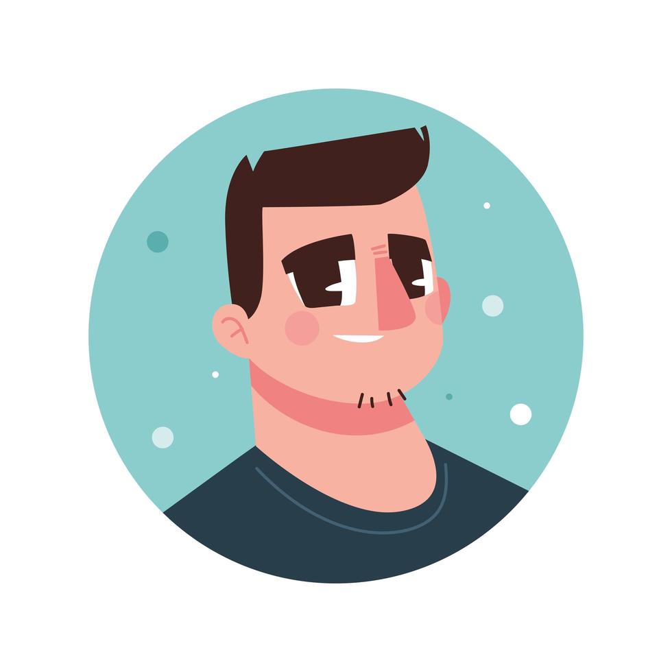 avatar de personaje de hombre en icono redondo de estilo plano de dibujos animados vector