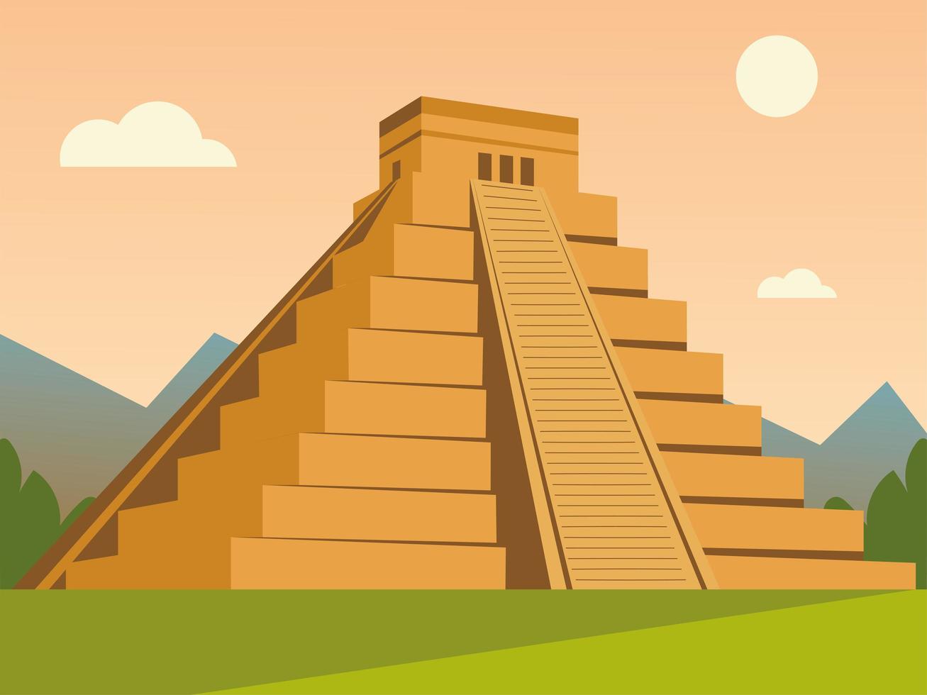 pirámide azteca cultura tradicional en el paisaje vector