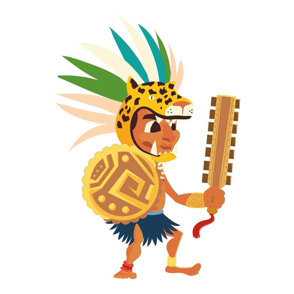 aztec warrior in traditional weapon tribal and headgear vector