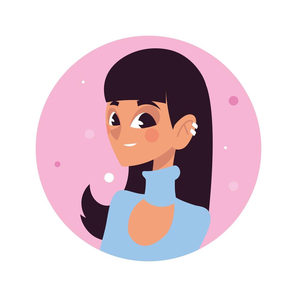 avatar de personaje de modelo de mujer joven en icono redondo de estilo  plano de dibujos animados 2518038 Vector en Vecteezy